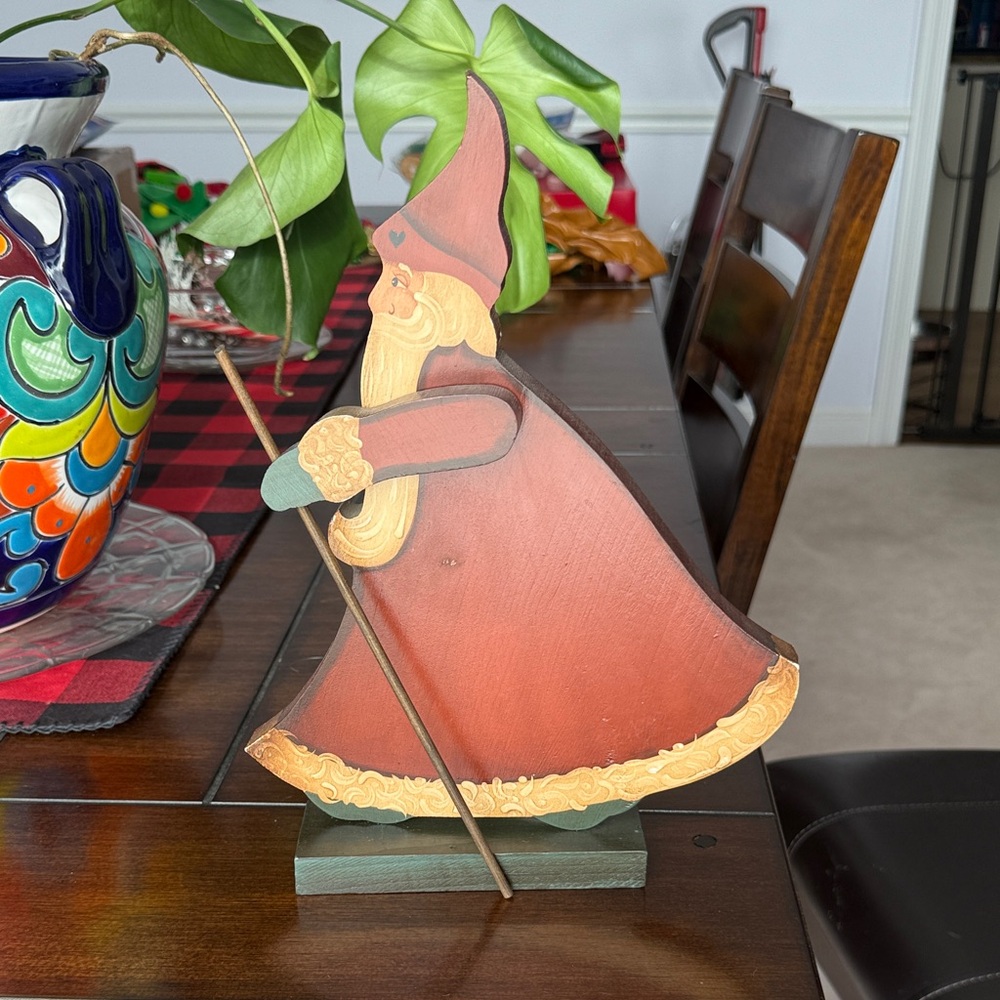 Wooden Santa Figurine with Red Coat